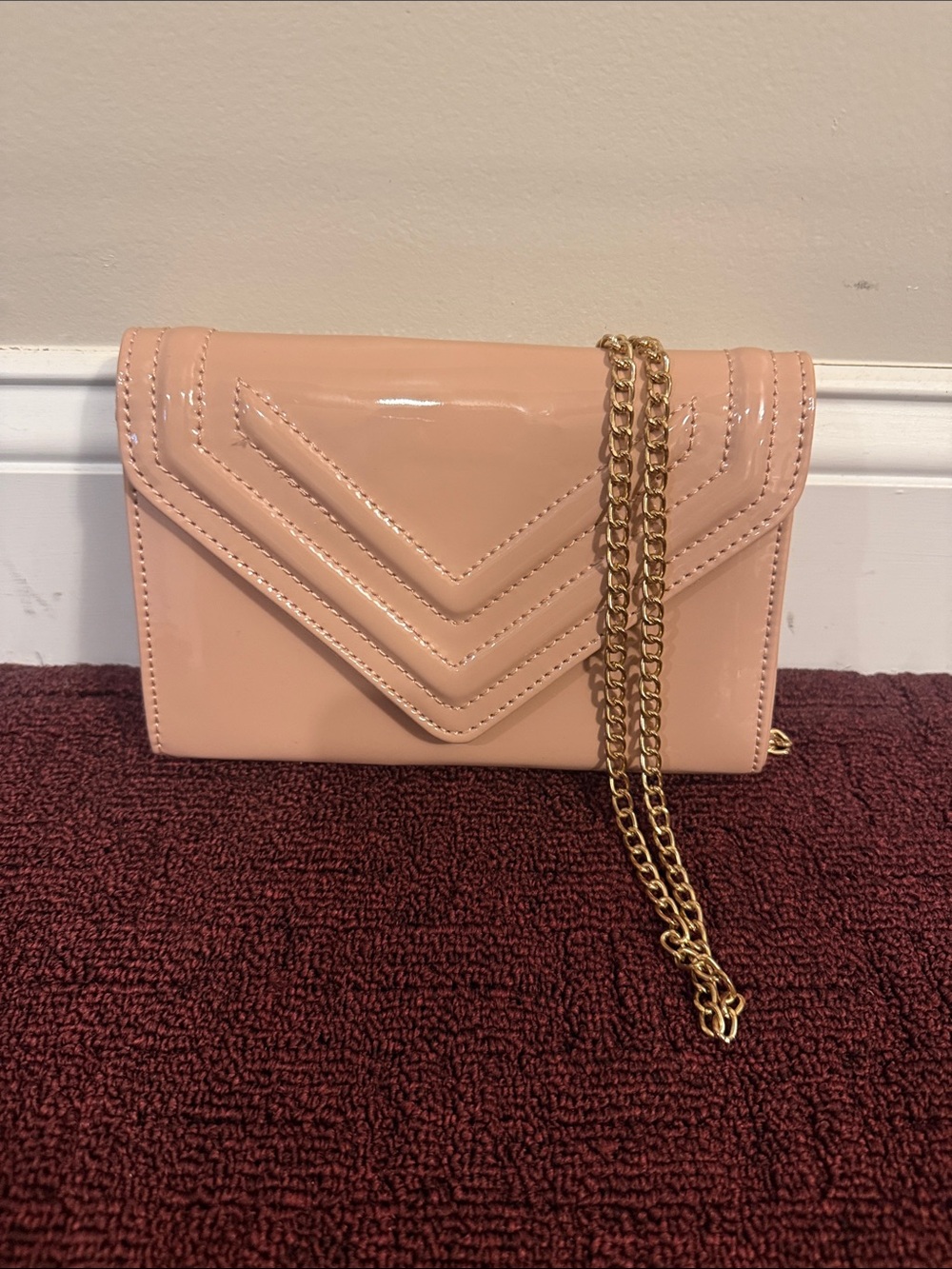 Aldo Patent Chevron Crossbody - Light Pink with Gold Chain